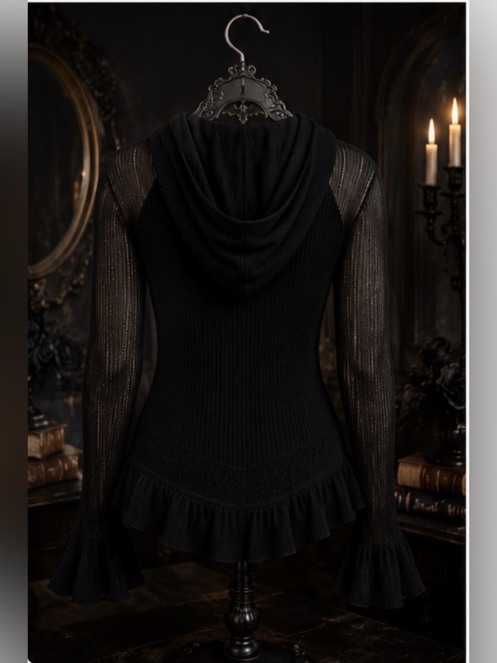NWT Killstar Broken Halo Hooded Pointelle Knit Sweater Black Size Large - Picture 6 of 13